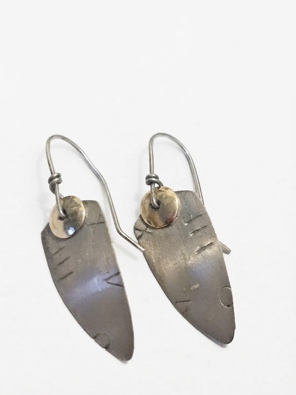 Vintage ATI Mexico Mixed Metal Sterling Silver Modernist Dangle Earrings
